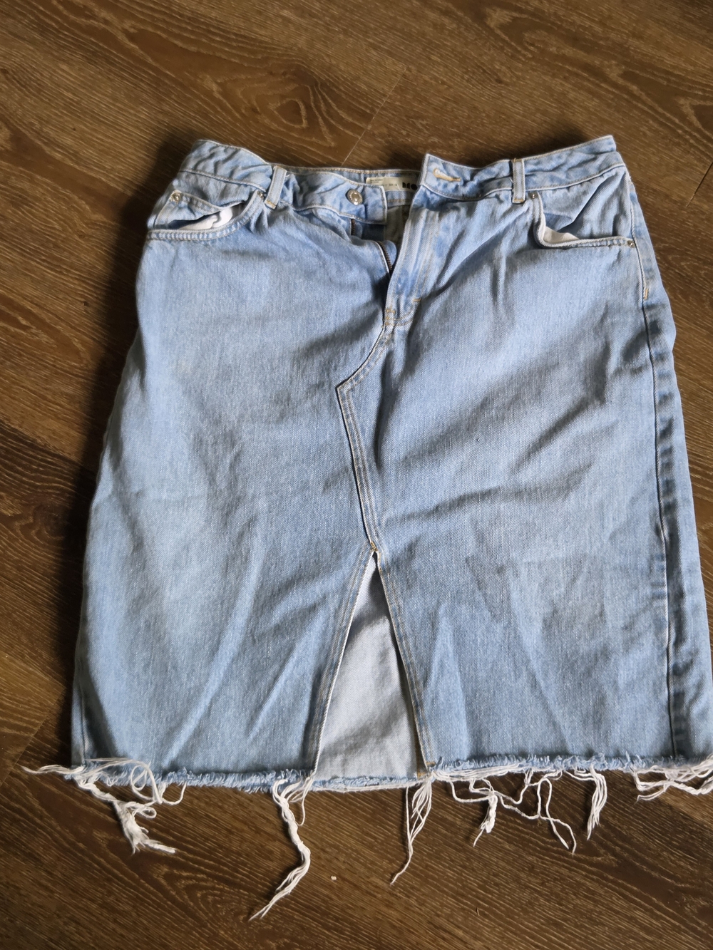 Topshop Womens Blue High Waist Denim Mid Skirt  Size Frayed US 12